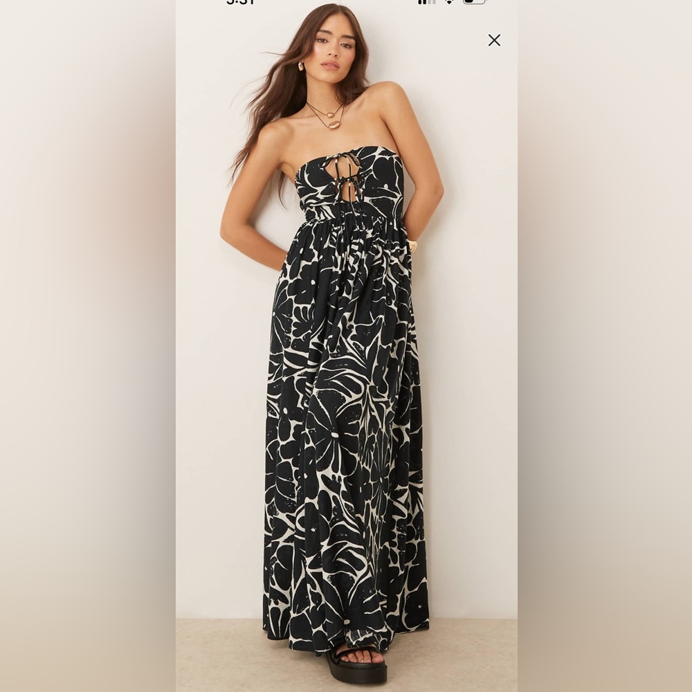 ASOS DESIGN bandeau lace up maxi beach dress with linen in